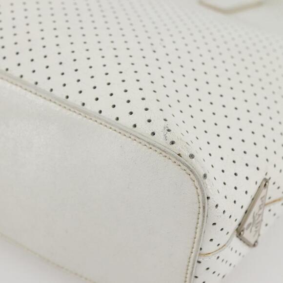 PRADA Tote Bag Punching Leather White Silver Auth ti3448
